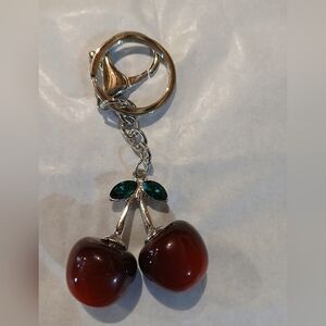 NWOT Cherry Keychain with Silver and Green Accents